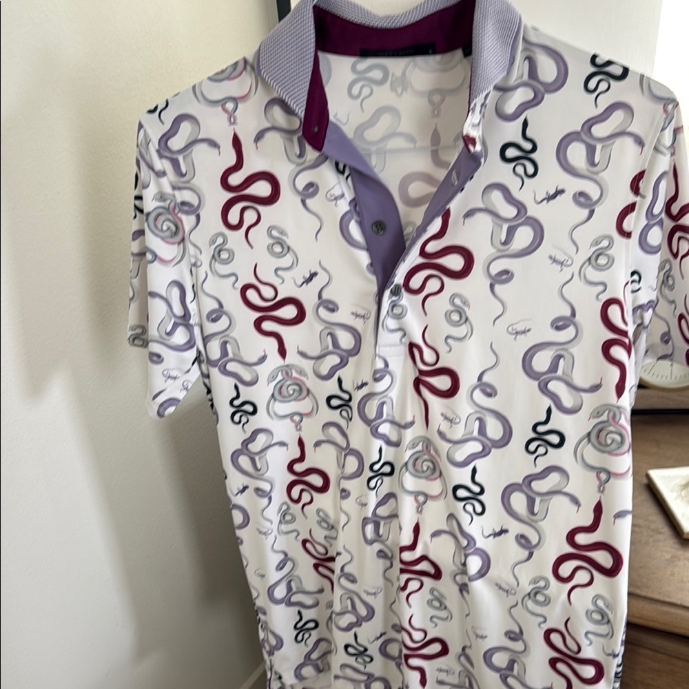 Stylish Snake Print Polo Shirt - White and Purple